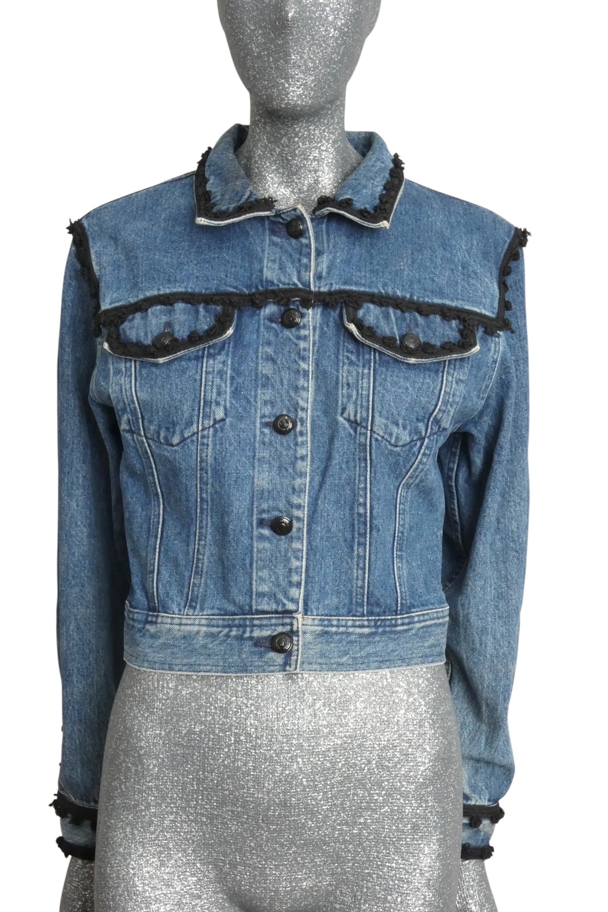 MOSCHINO - 1980s Braid Trimmed Denim Jacket, Size-8