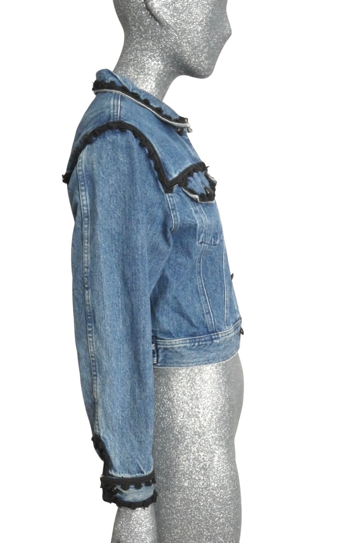 MOSCHINO - 1980s Braid Trimmed Denim Jacket, Size-8