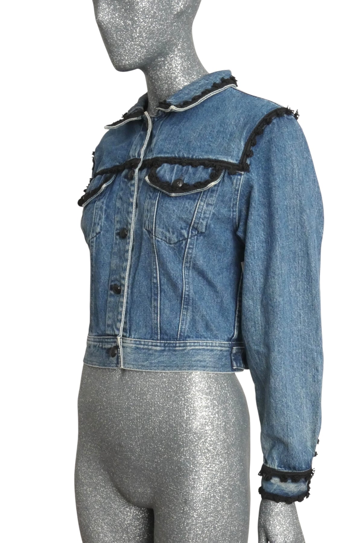 MOSCHINO - 1980s Braid Trimmed Denim Jacket, Size-8
