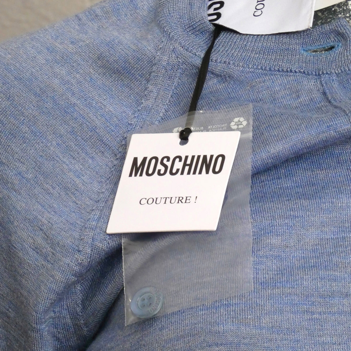 MOSCHINO COUTURE! - 2025 Blue Backless Cardigan, Multiple Sizes Available