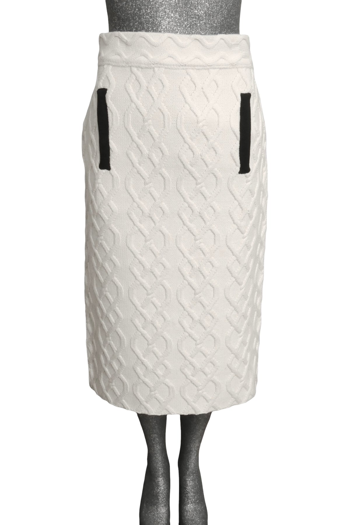 MOSCHINO COUTURE! - 2025 White & Black Sweater Knit Skirt, Size-10