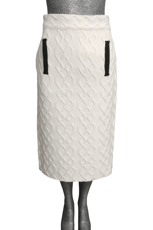 MOSCHINO COUTURE! - 2025 White & Black Sweater Knit Skirt, Size-10
