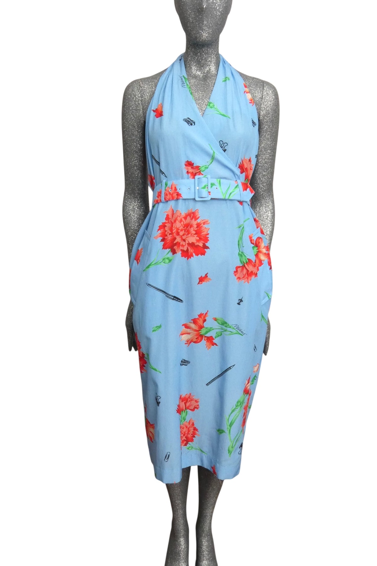 MOSCHINO COUTURE! - R2025 Blue & Red Floral Cotton Dress, Size-2