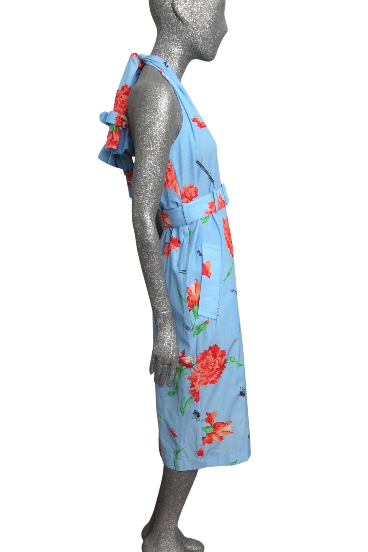 MOSCHINO COUTURE! - R2025 Blue & Red Floral Cotton Dress, Size-2