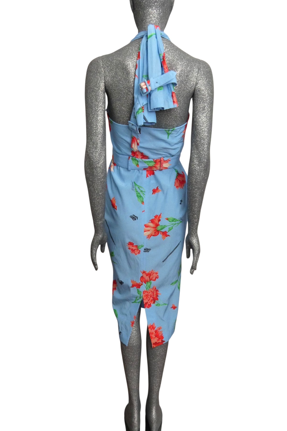 MOSCHINO COUTURE! - R2025 Blue & Red Floral Cotton Dress, Size-2