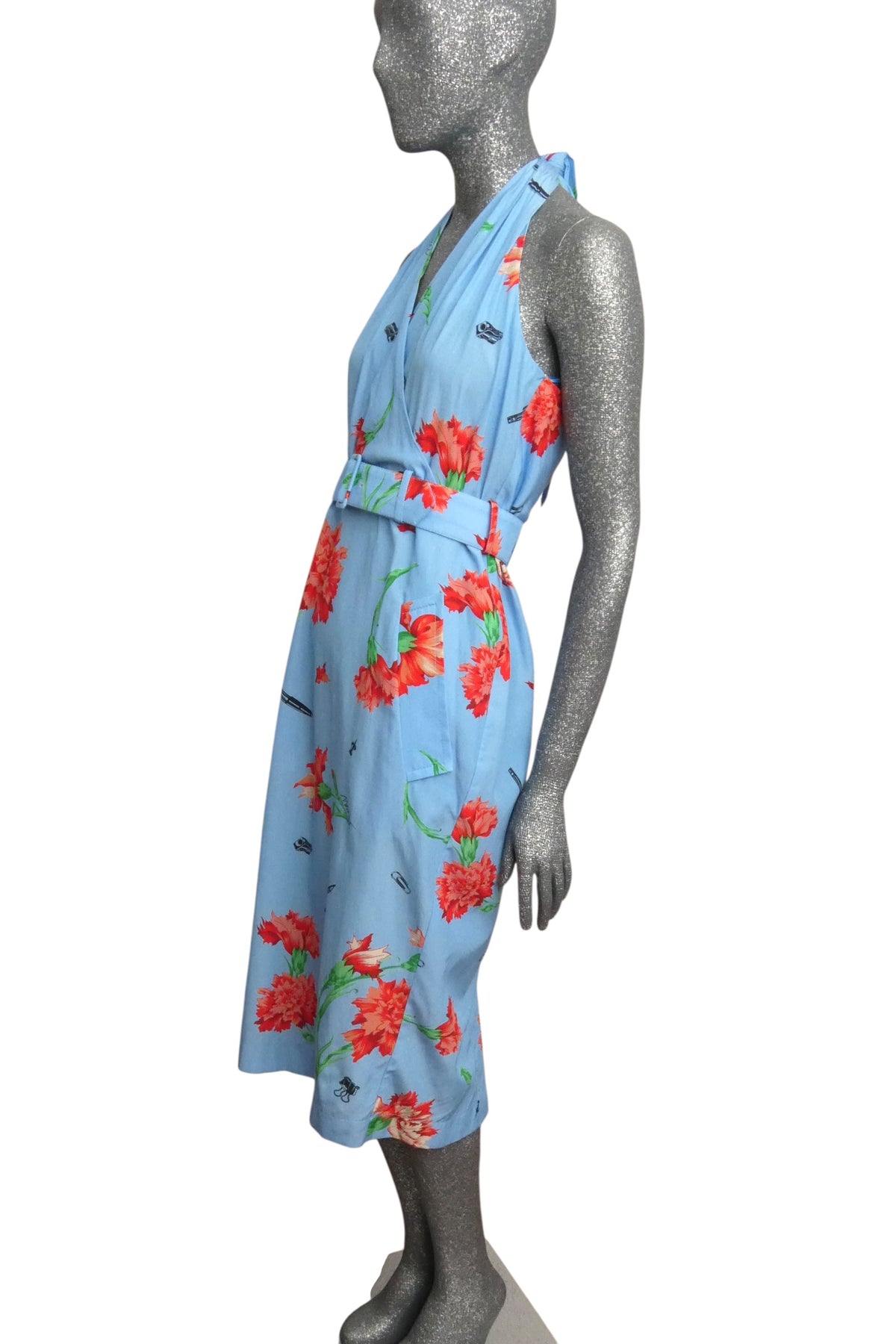 MOSCHINO COUTURE! - R2025 Blue & Red Floral Cotton Dress, Size-2