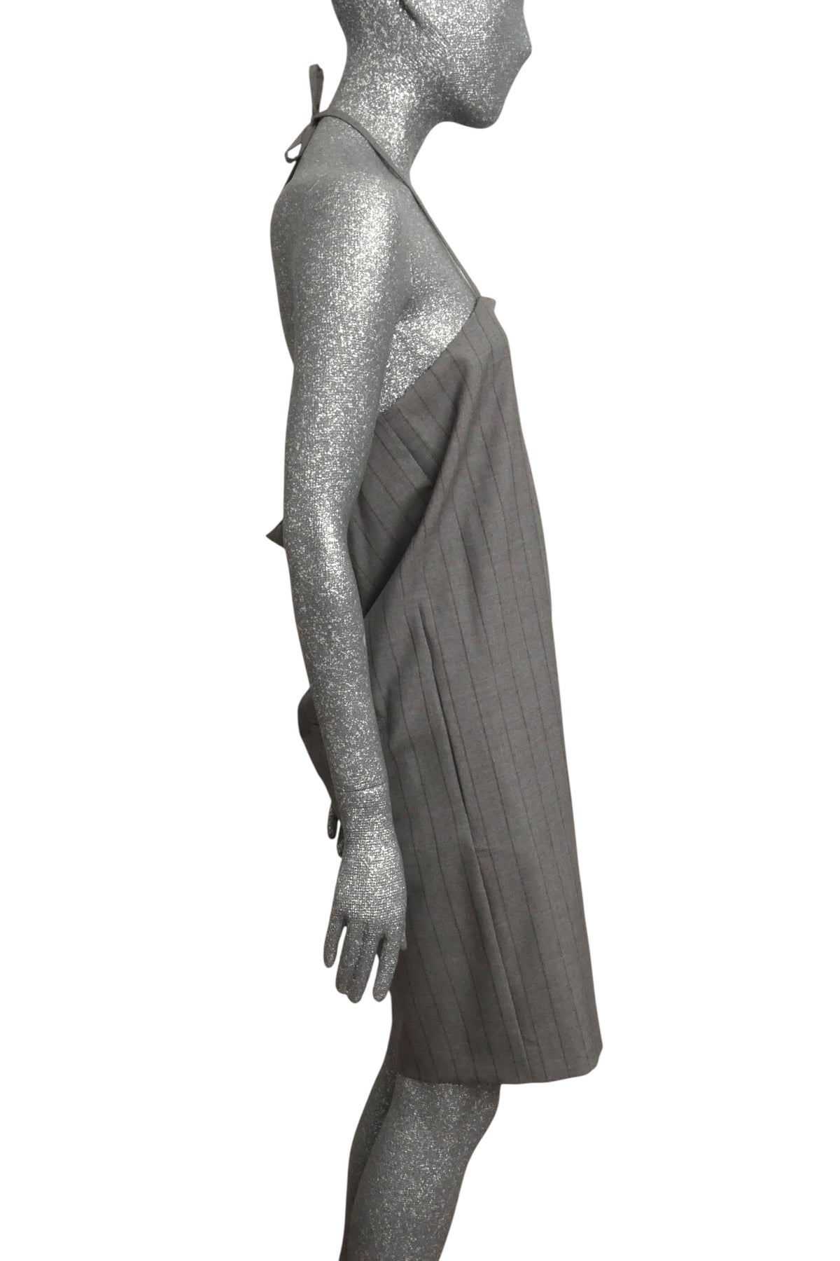 MOSCHINO COUTURE! - 2025 Grey Wool Pinstripe Halter Dress, Multiple Items Available