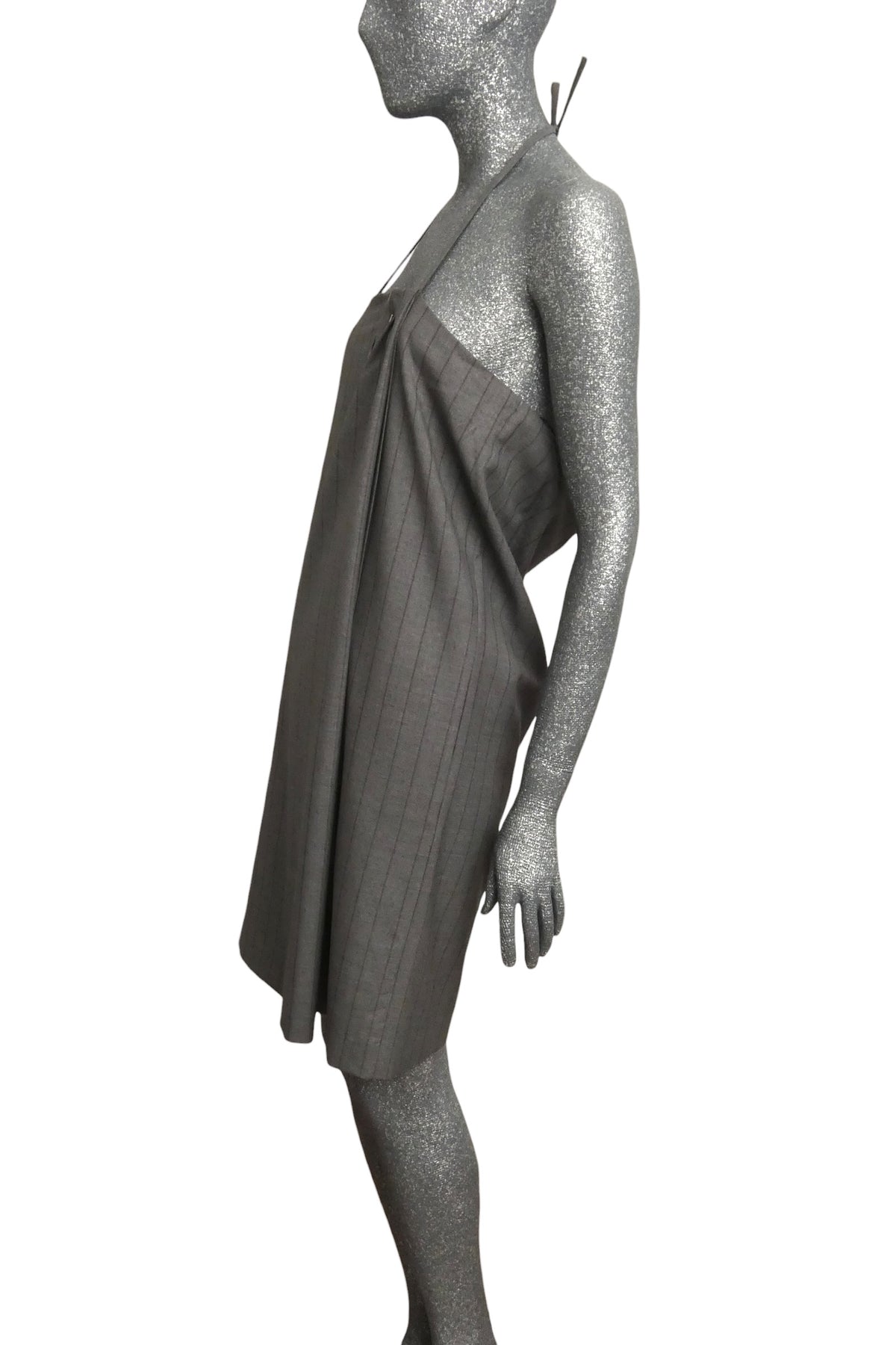 MOSCHINO COUTURE! - 2025 Grey Wool Pinstripe Halter Dress, Multiple Items Available