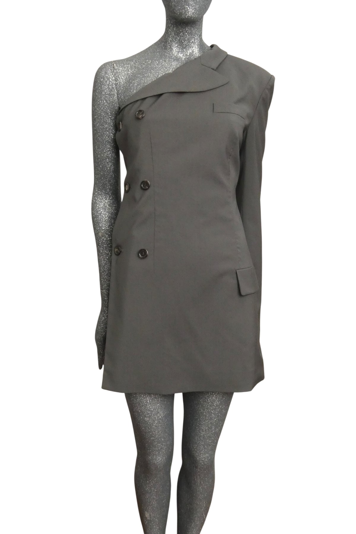 MOSCHINO COUTURE! - R2025 Grey One Shoulder Blazer, Size-4