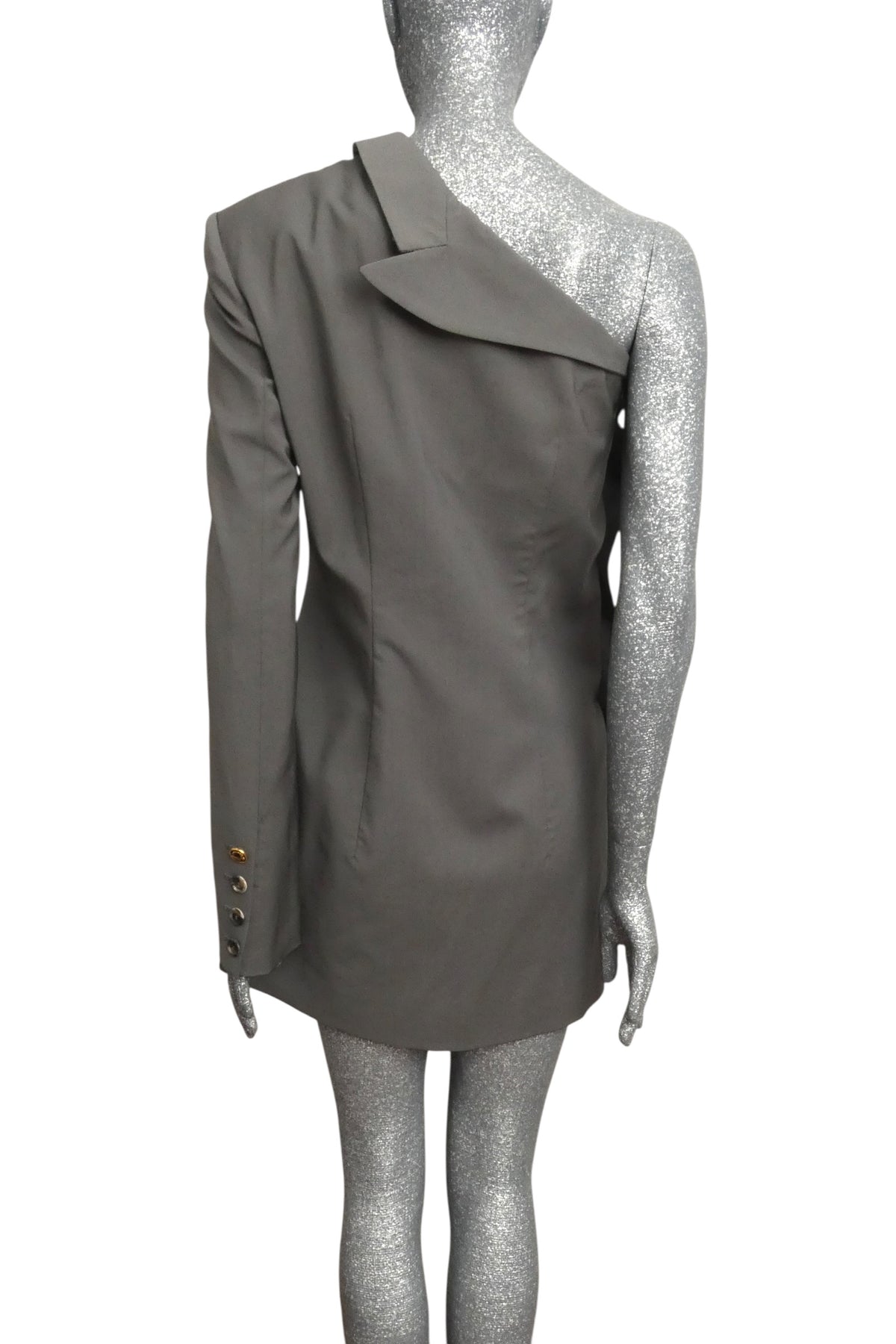 MOSCHINO COUTURE! - R2025 Grey One Shoulder Blazer, Size-4