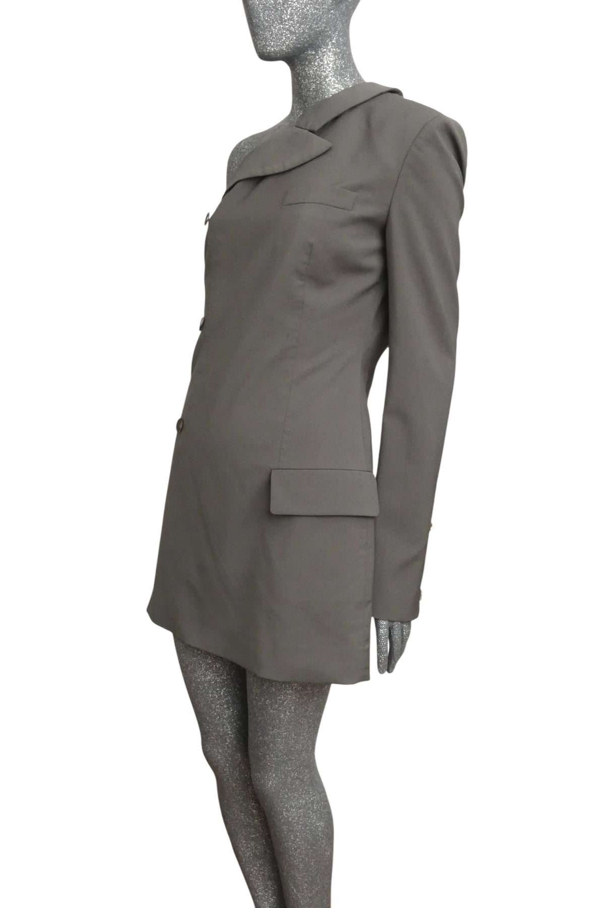 MOSCHINO COUTURE! - R2025 Grey One Shoulder Blazer, Size-4