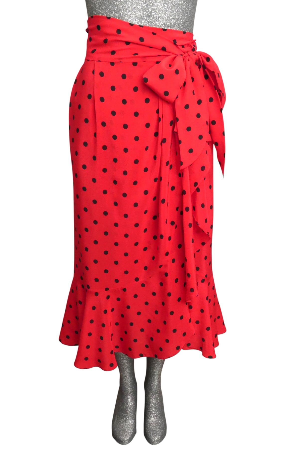 MOSCHINO COUTURE! - R2024 Red & Black Silk Polka Dot Skirt, Size-4