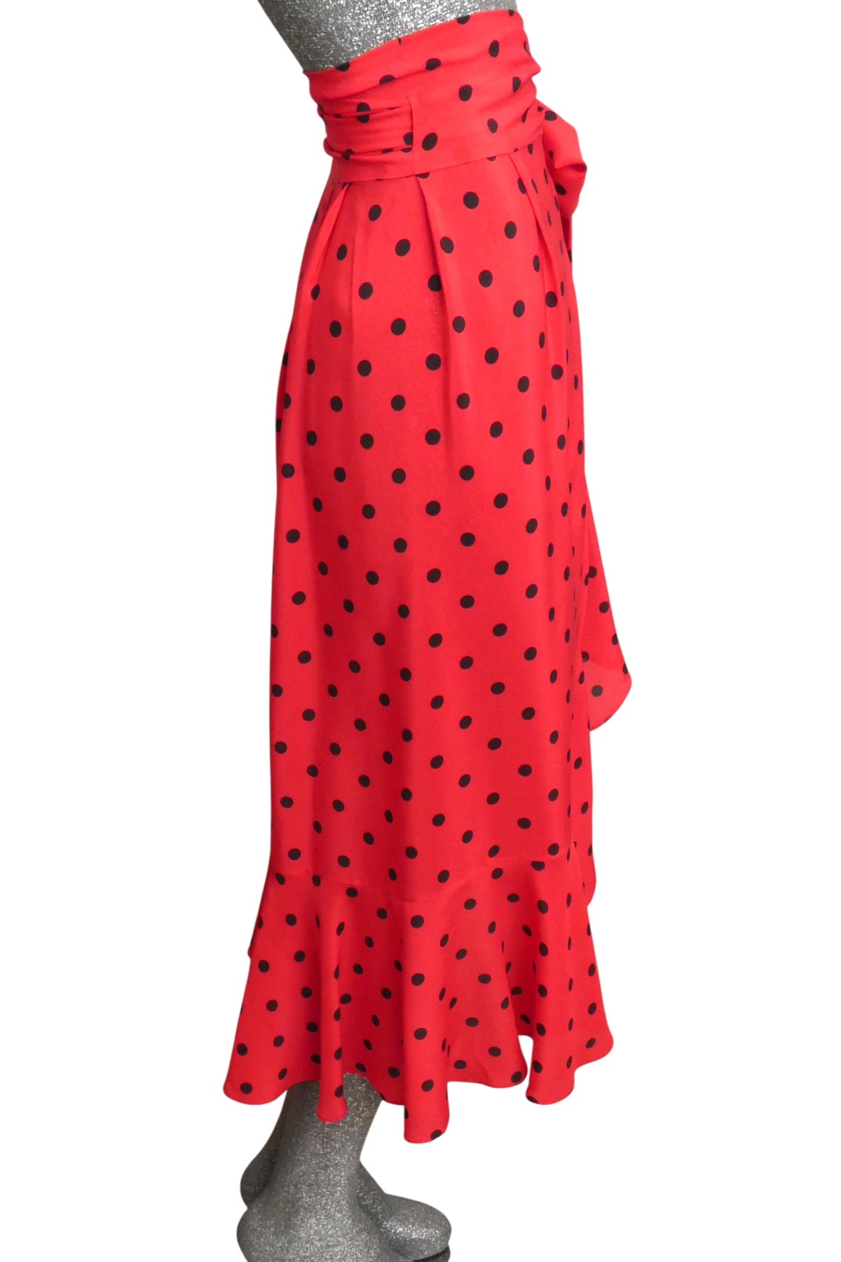 MOSCHINO COUTURE! - R2024 Red & Black Silk Polka Dot Skirt, Size-4