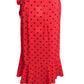 MOSCHINO COUTURE! - R2024 Red & Black Silk Polka Dot Skirt, Size-4