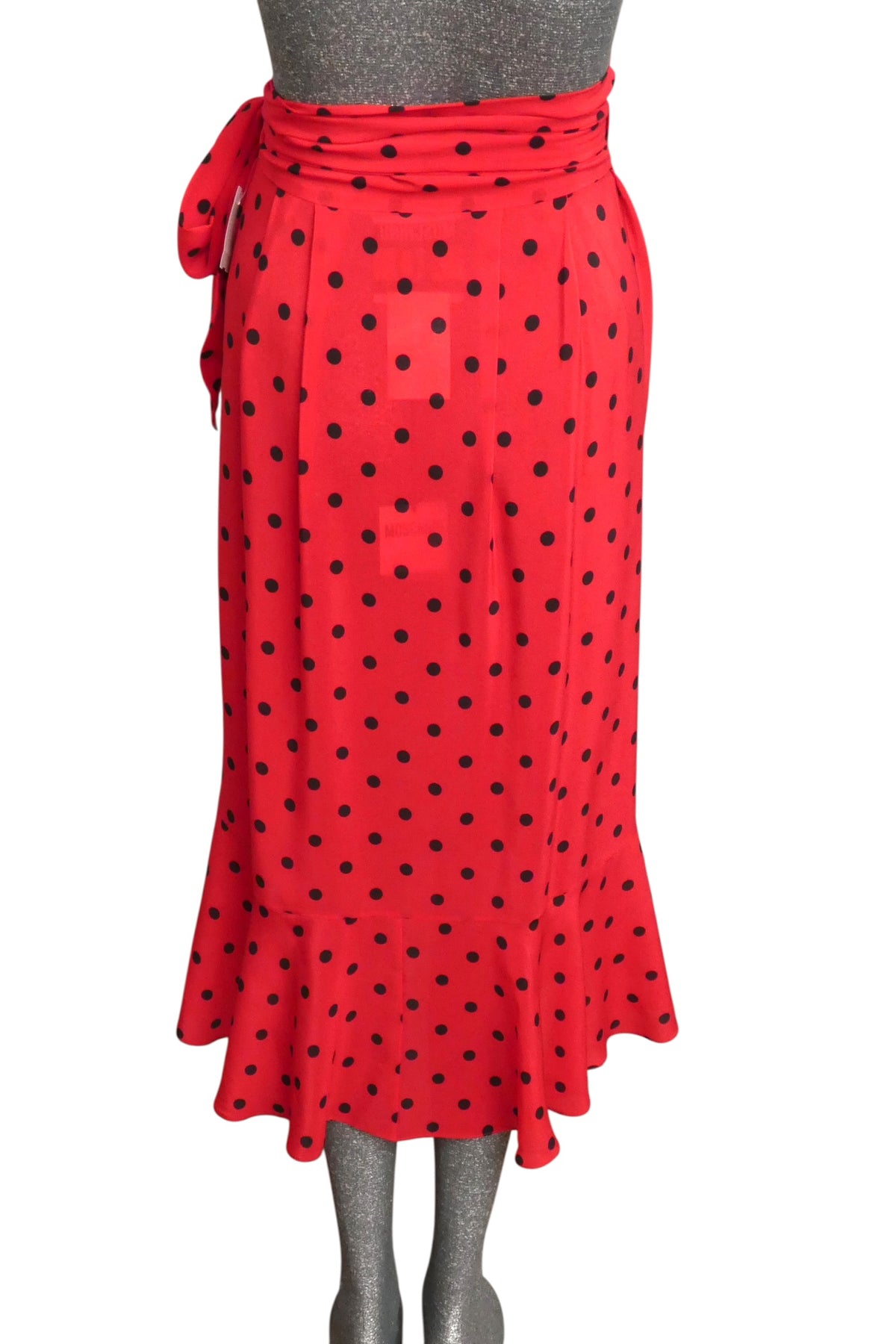 MOSCHINO COUTURE! - R2024 Red & Black Silk Polka Dot Skirt, Size-4