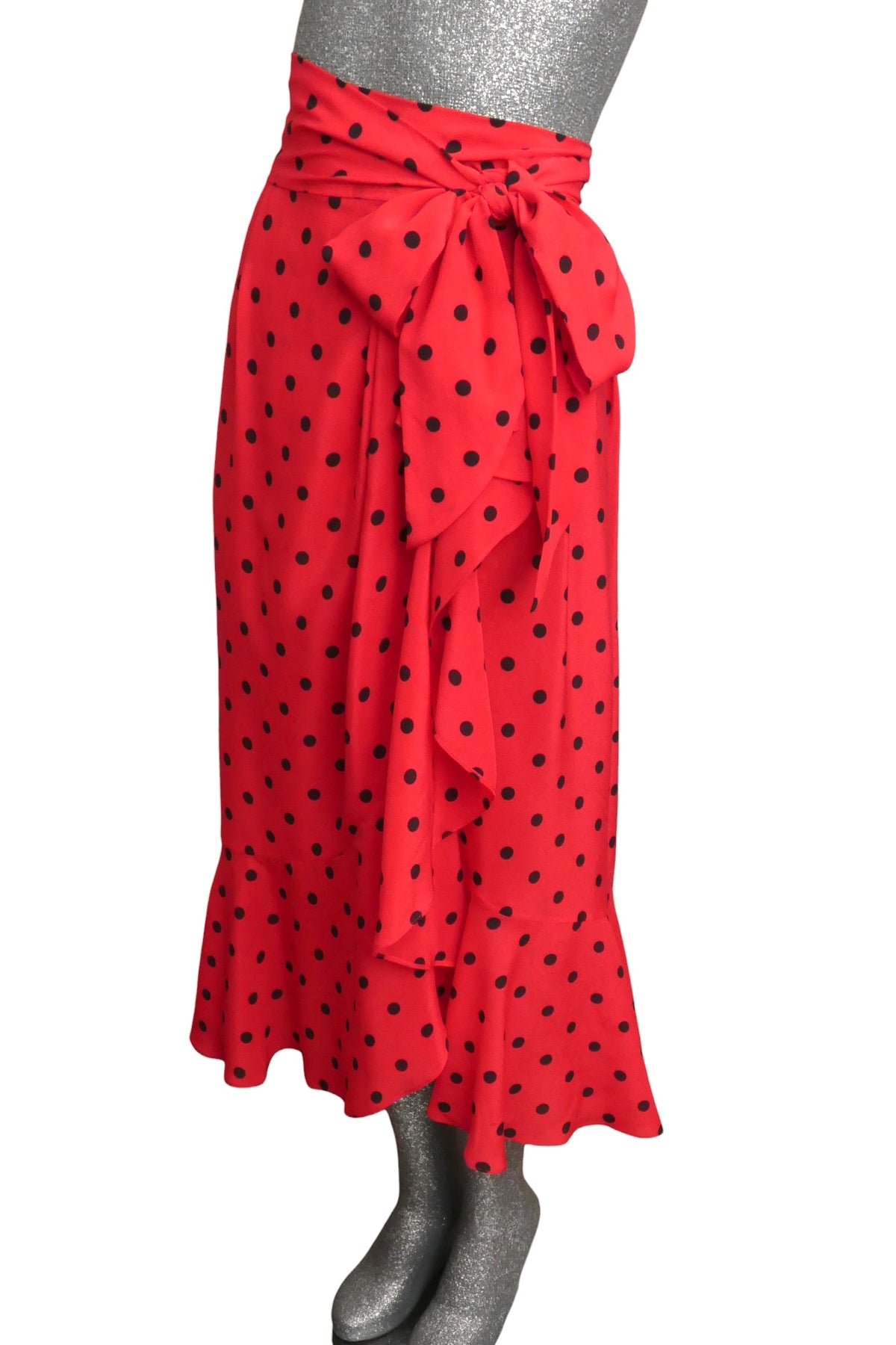 MOSCHINO COUTURE! - R2024 Red & Black Silk Polka Dot Skirt, Size-4