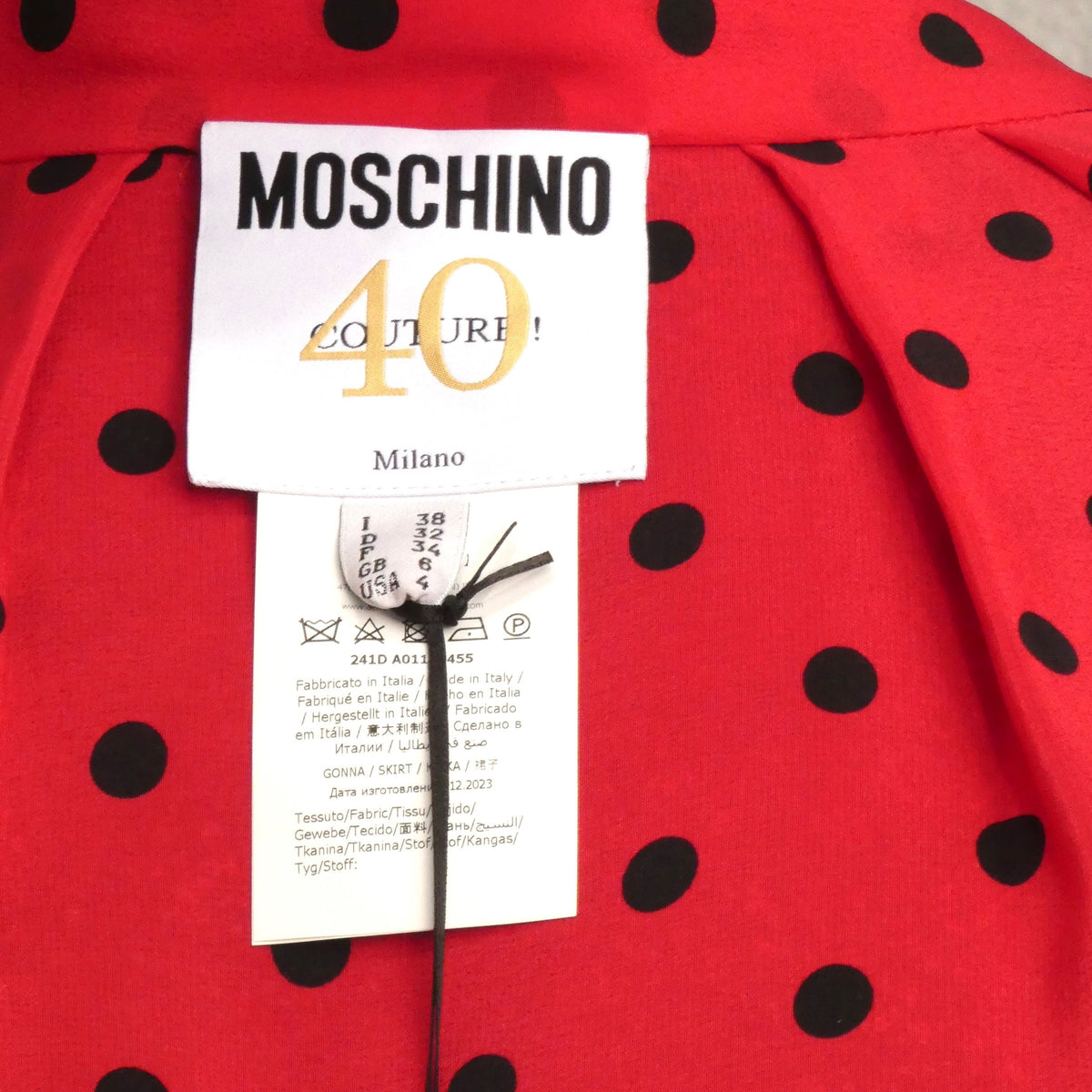 MOSCHINO COUTURE! - R2024 Red & Black Silk Polka Dot Skirt, Size-4