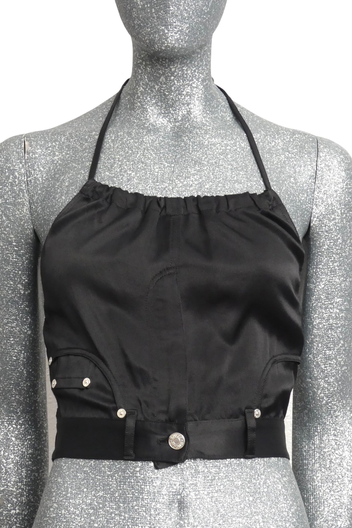 MOSCHINO JEANS - 2024 Black Satin Jean Halter Top, Size-2