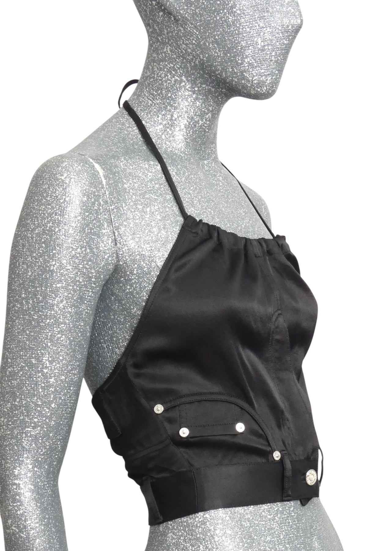 MOSCHINO JEANS - 2024 Black Satin Jean Halter Top, Size-2
