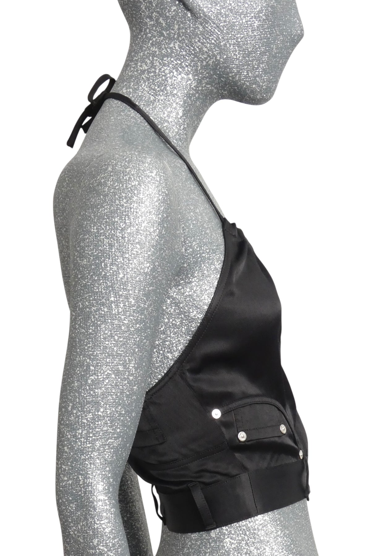 MOSCHINO JEANS - 2024 Black Satin Jean Halter Top, Size-2