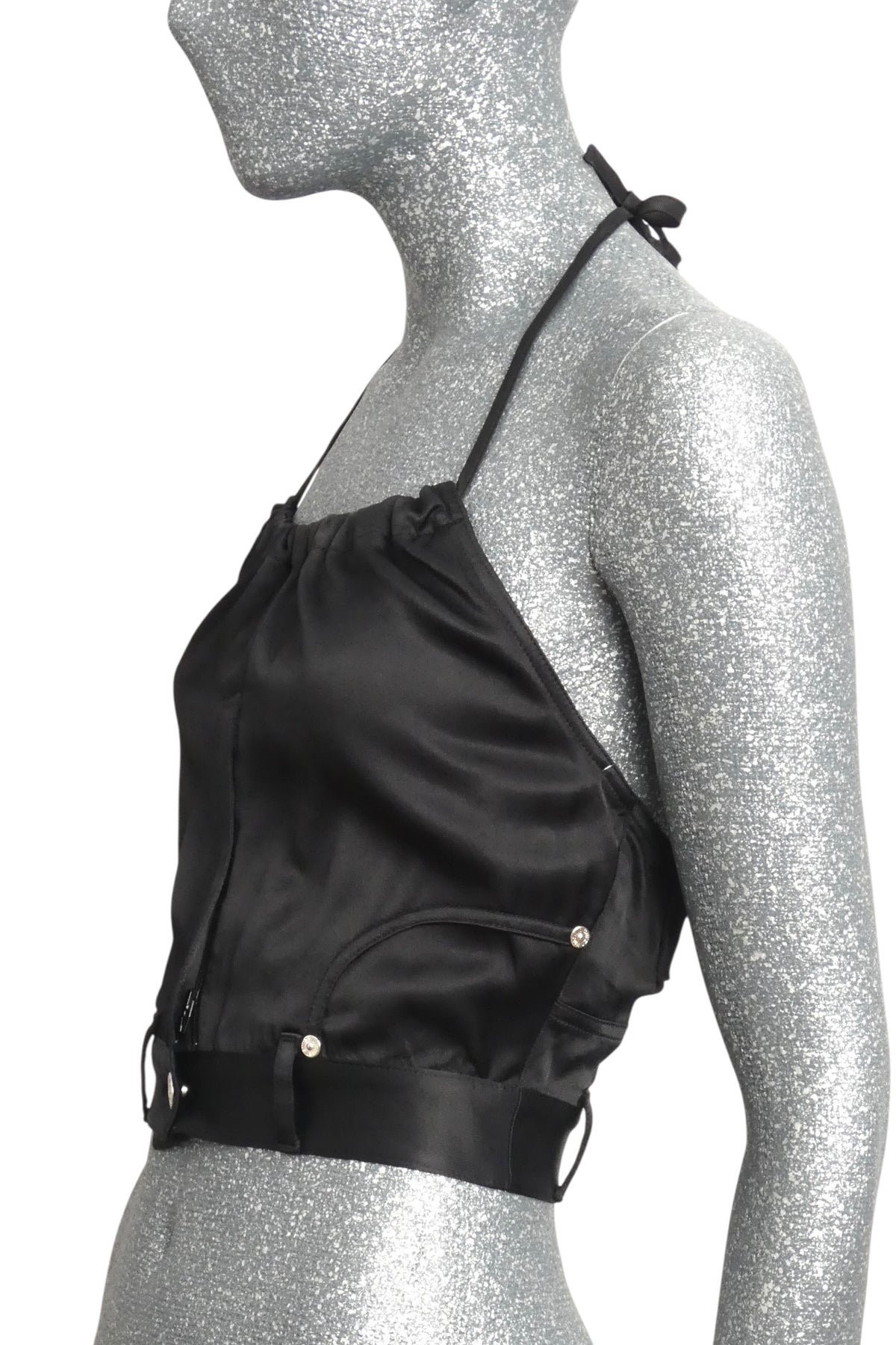 MOSCHINO JEANS - 2024 Black Satin Jean Halter Top, Size-2