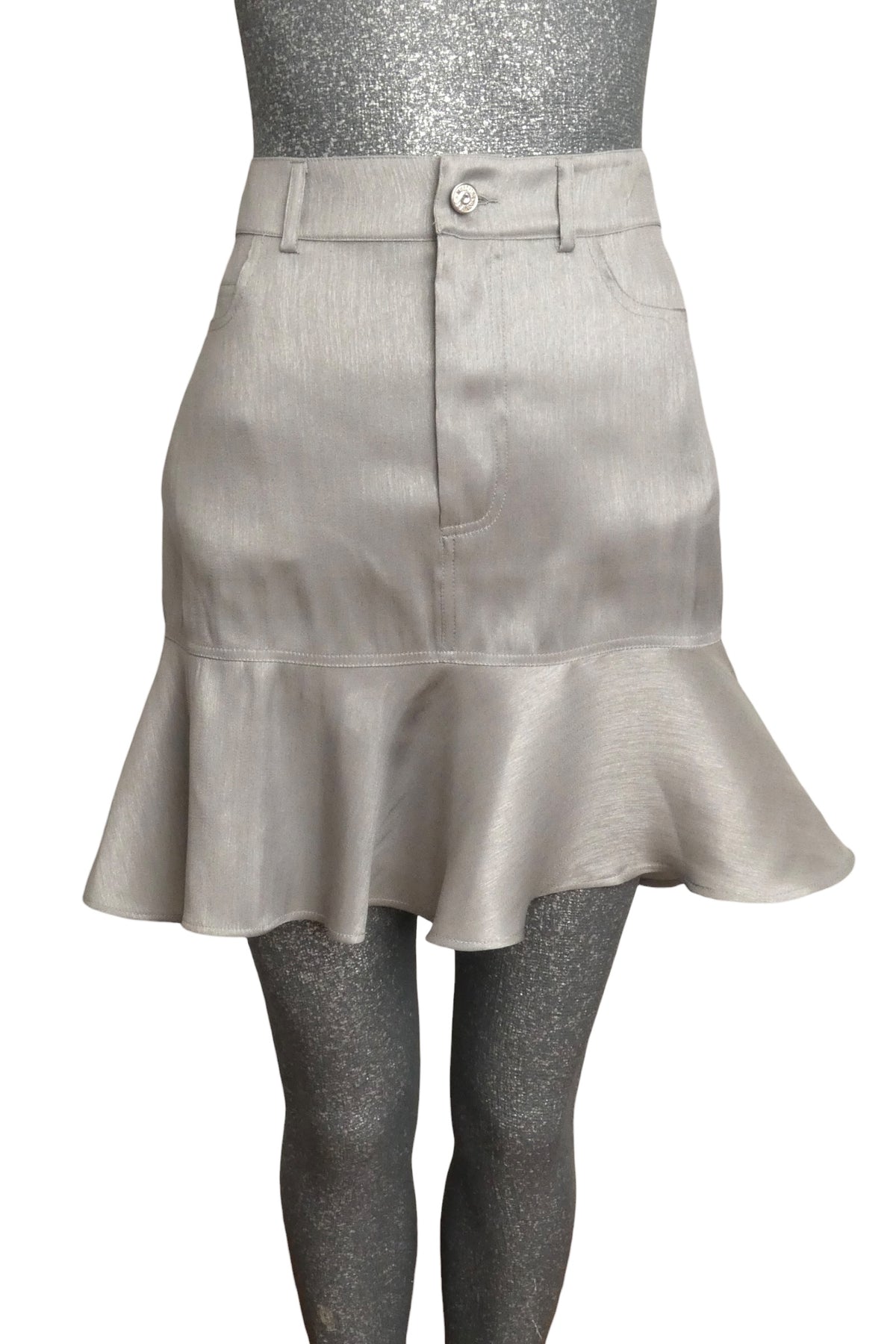 MOSCHINO JEANS - 2024 Silver Metallic Trumpet Skirt, Size-6