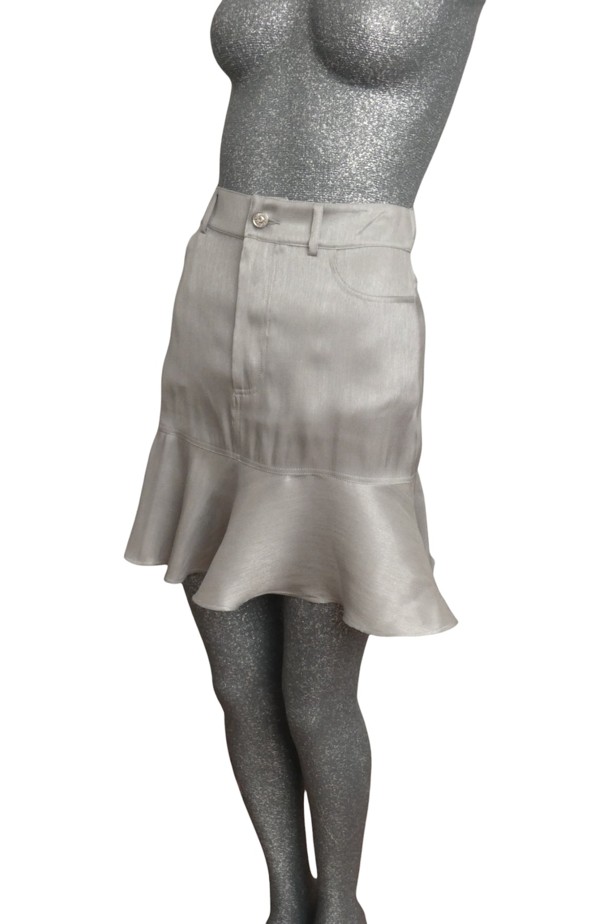 MOSCHINO JEANS - 2024 Silver Metallic Trumpet Skirt, Size-6