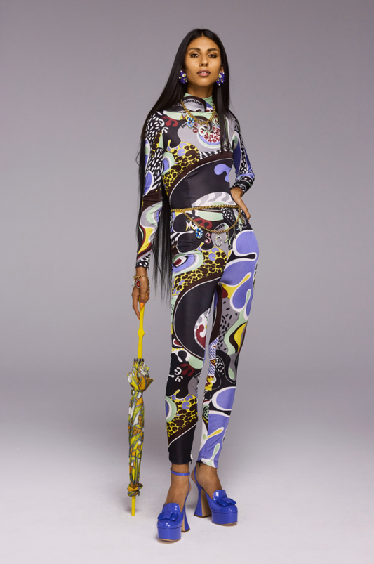 MOSCHINO COUTURE! - R2023 Multi Printed Knit Jumpsuit, Size-10
