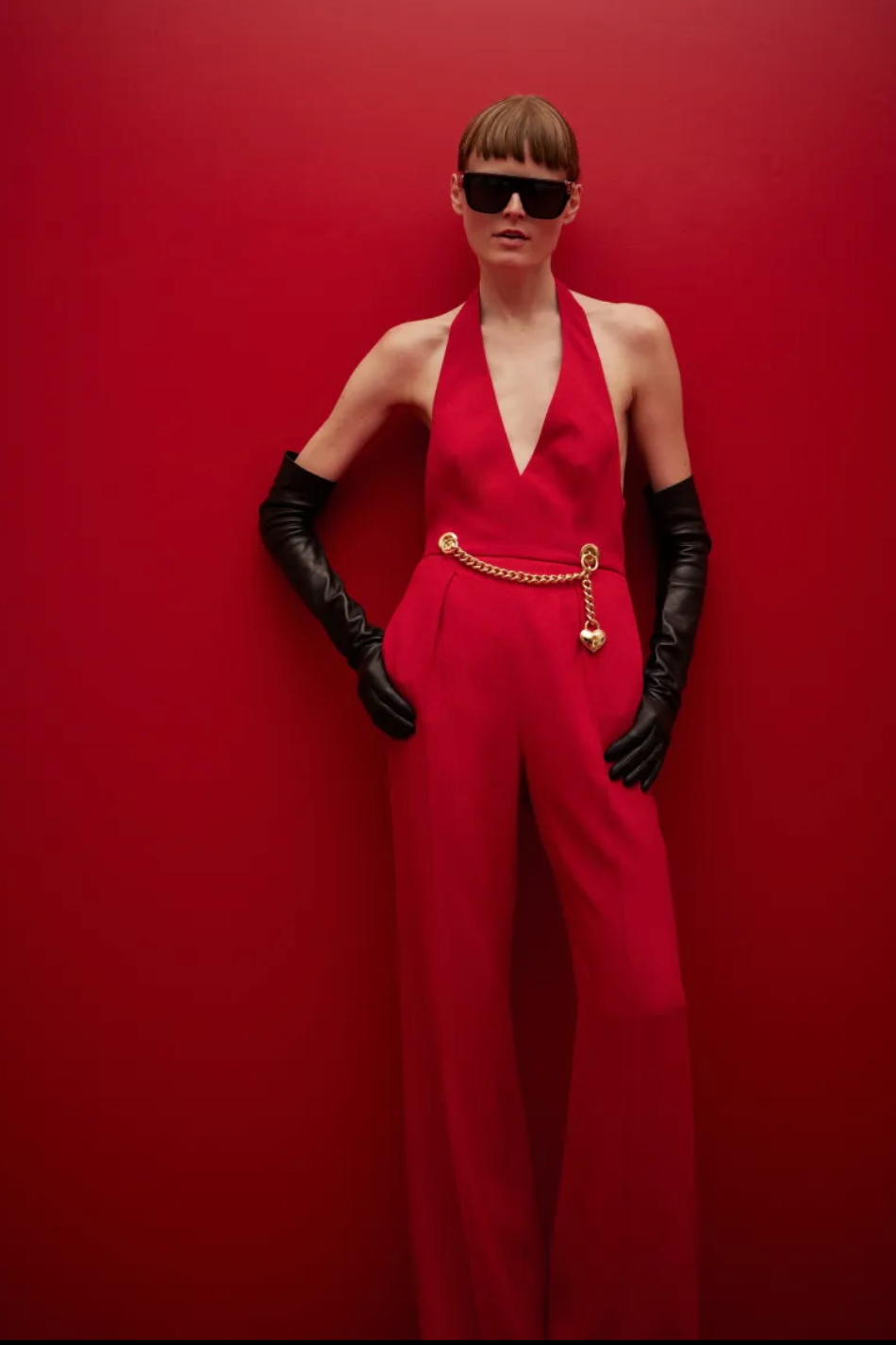 MOSCHINO COUTURE! - R2024 Red Crepe Chain Jumpsuit, Multiple Items Available