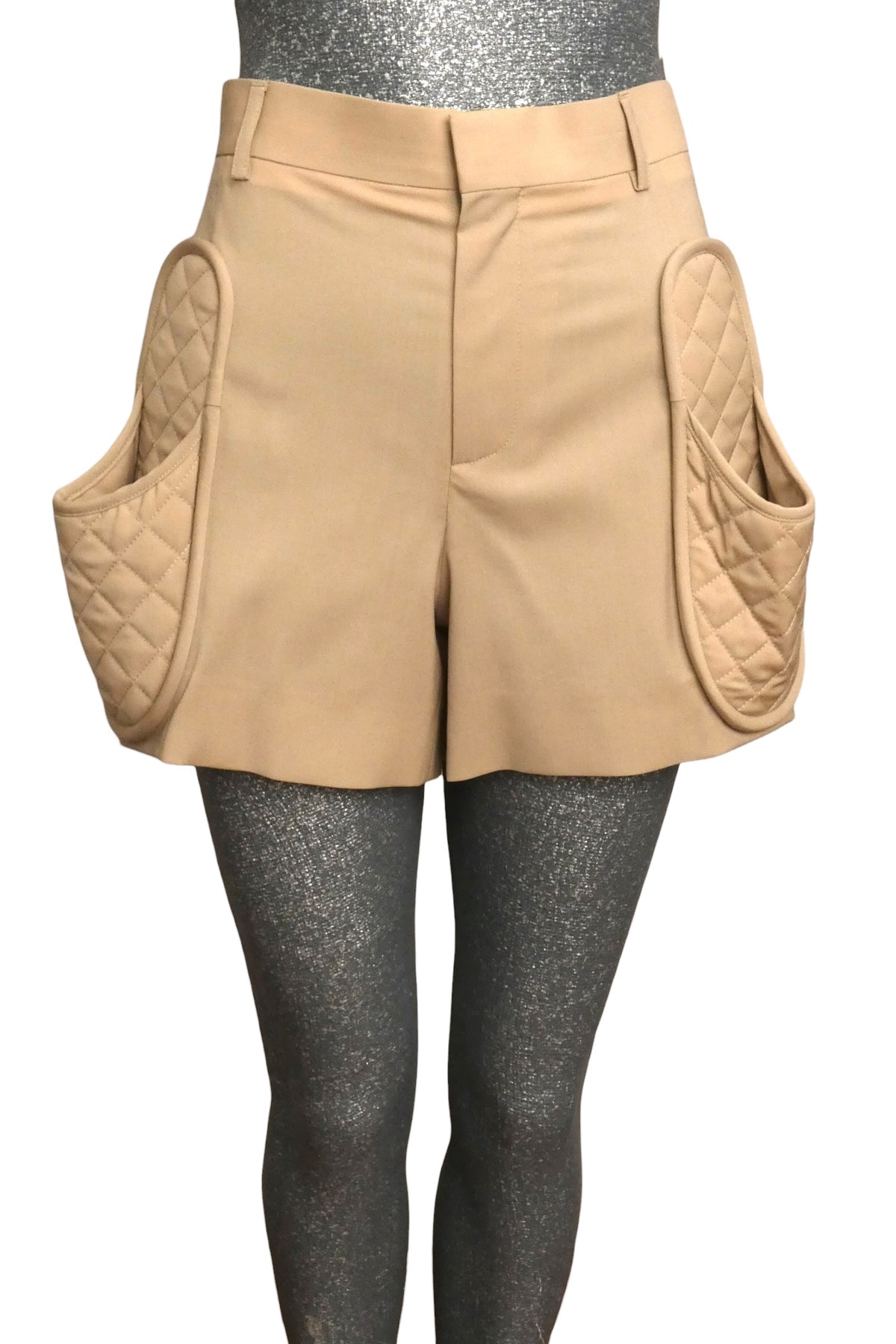 MOSCHINO COUTURE! - S2025 Beige Slipper Pocket Shorts, Size-0