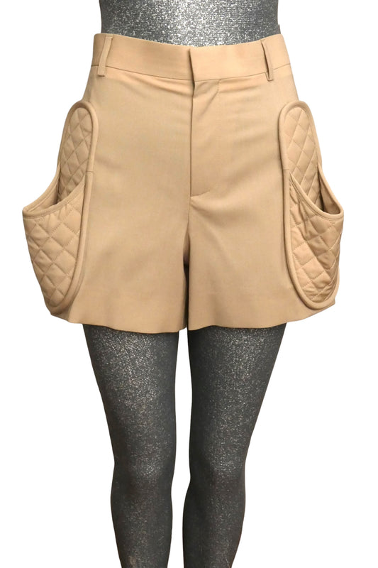 MOSCHINO COUTURE! - S2025 Beige Slipper Pocket Shorts, Size-0