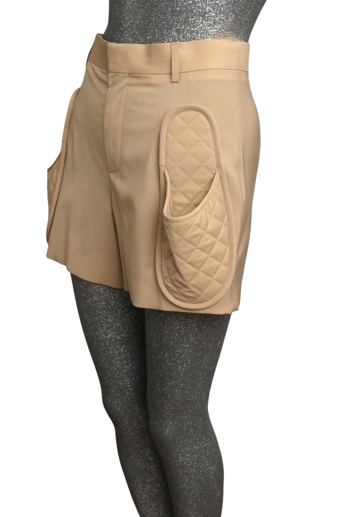 MOSCHINO COUTURE! - S2025 Beige Slipper Pocket Shorts, Size-0