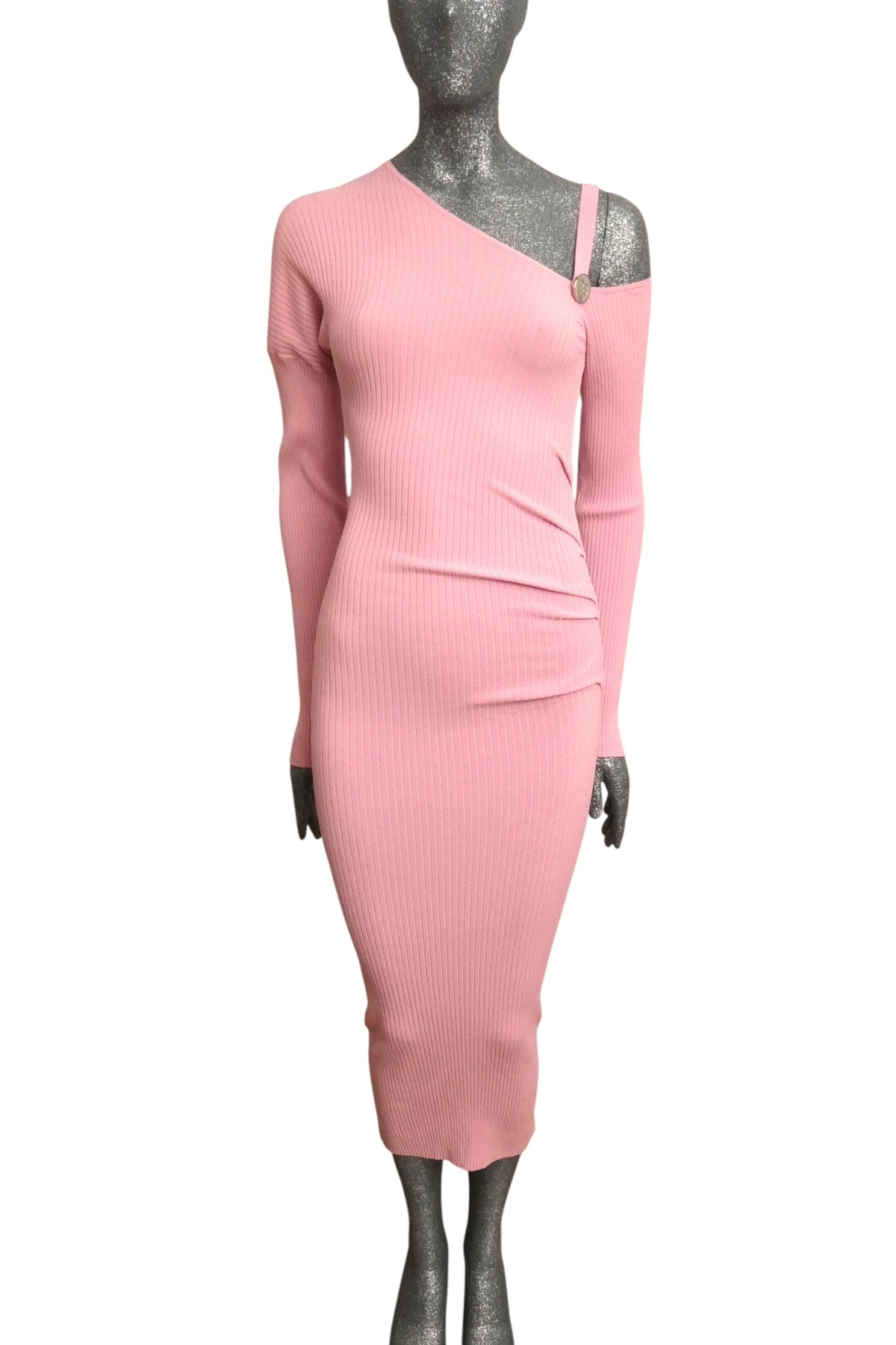 MOSCHINO JEANS - 2025 Pink Ribbed Knit Dress, Size-Small
