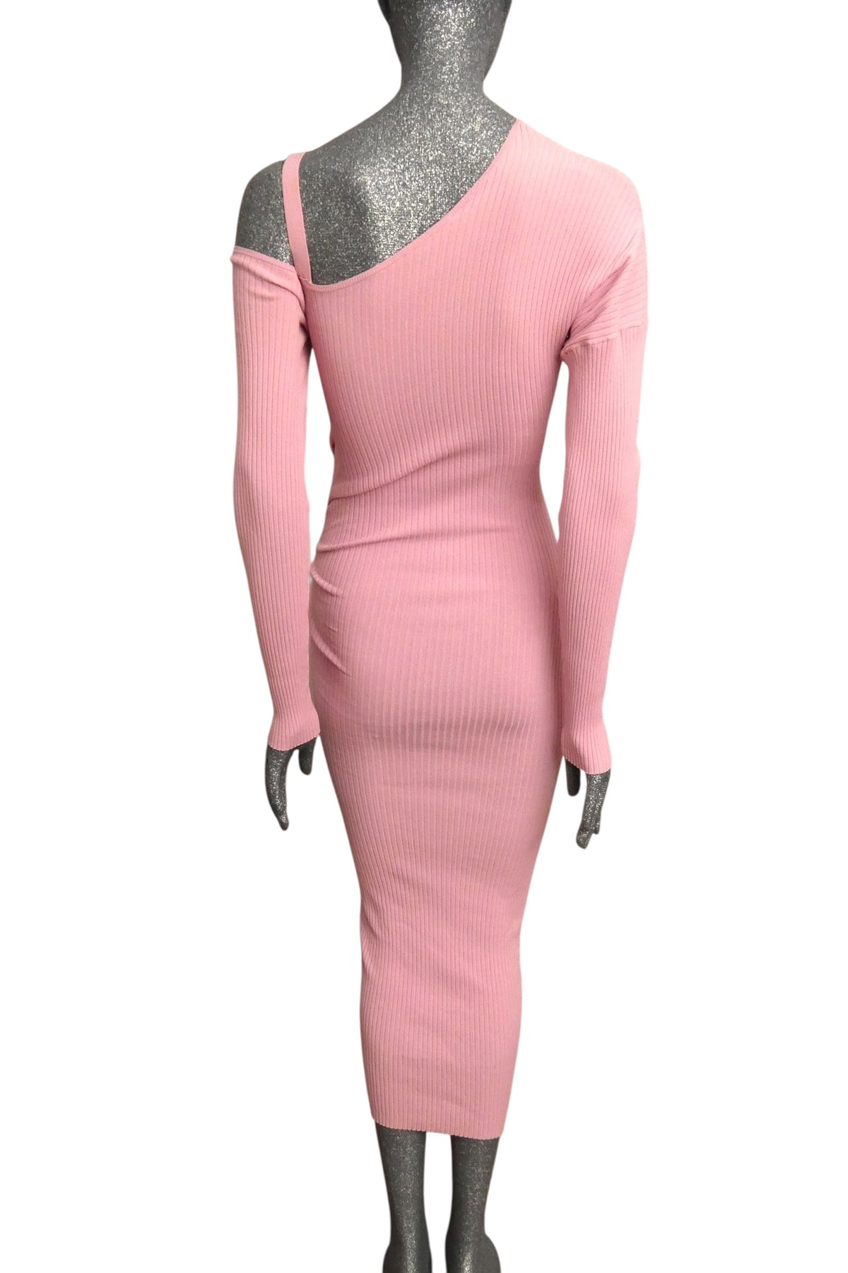 MOSCHINO JEANS - 2025 Pink Ribbed Knit Dress, Size-Small