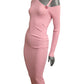 MOSCHINO JEANS - 2025 Pink Ribbed Knit Dress, Size-Small