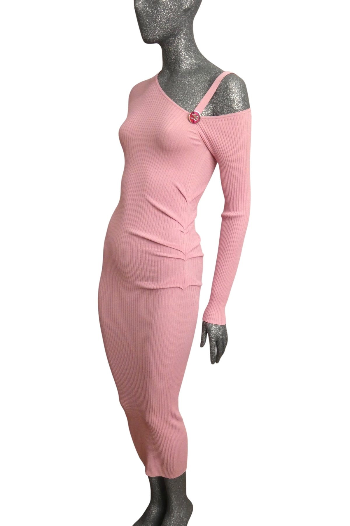 MOSCHINO JEANS - 2025 Pink Ribbed Knit Dress, Size-Small