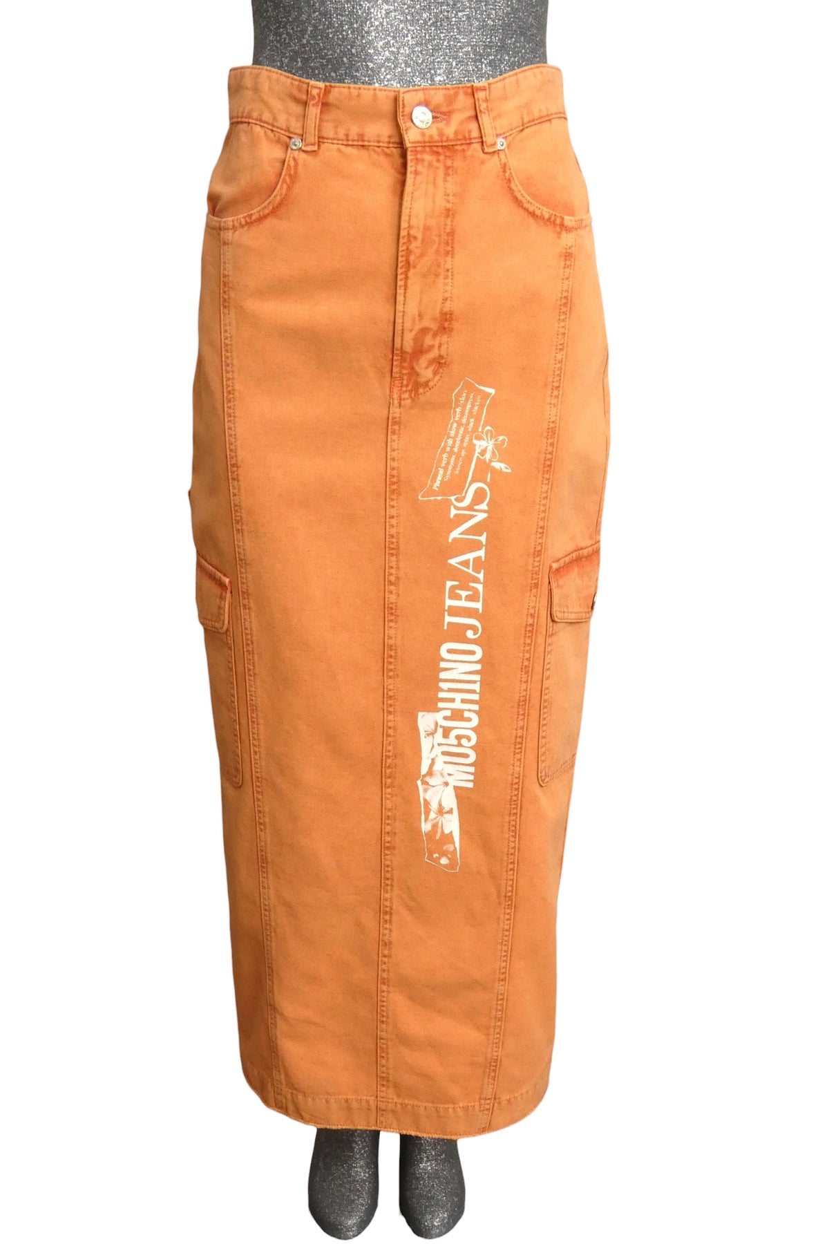 MOSCHINO JEANS - 2025 Orange Slow Down Maxi Skirt, Size-6