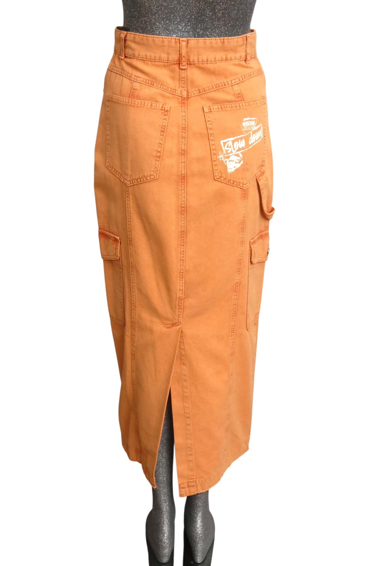 MOSCHINO JEANS - 2025 Orange Slow Down Maxi Skirt, Size-6