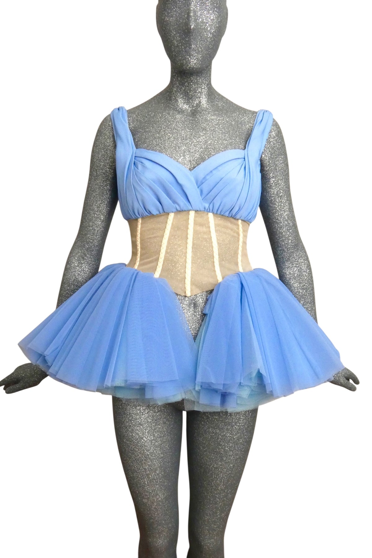 MOSCHINO COUTURE! - 2021 Blue Tulle Corset Top, Size-6