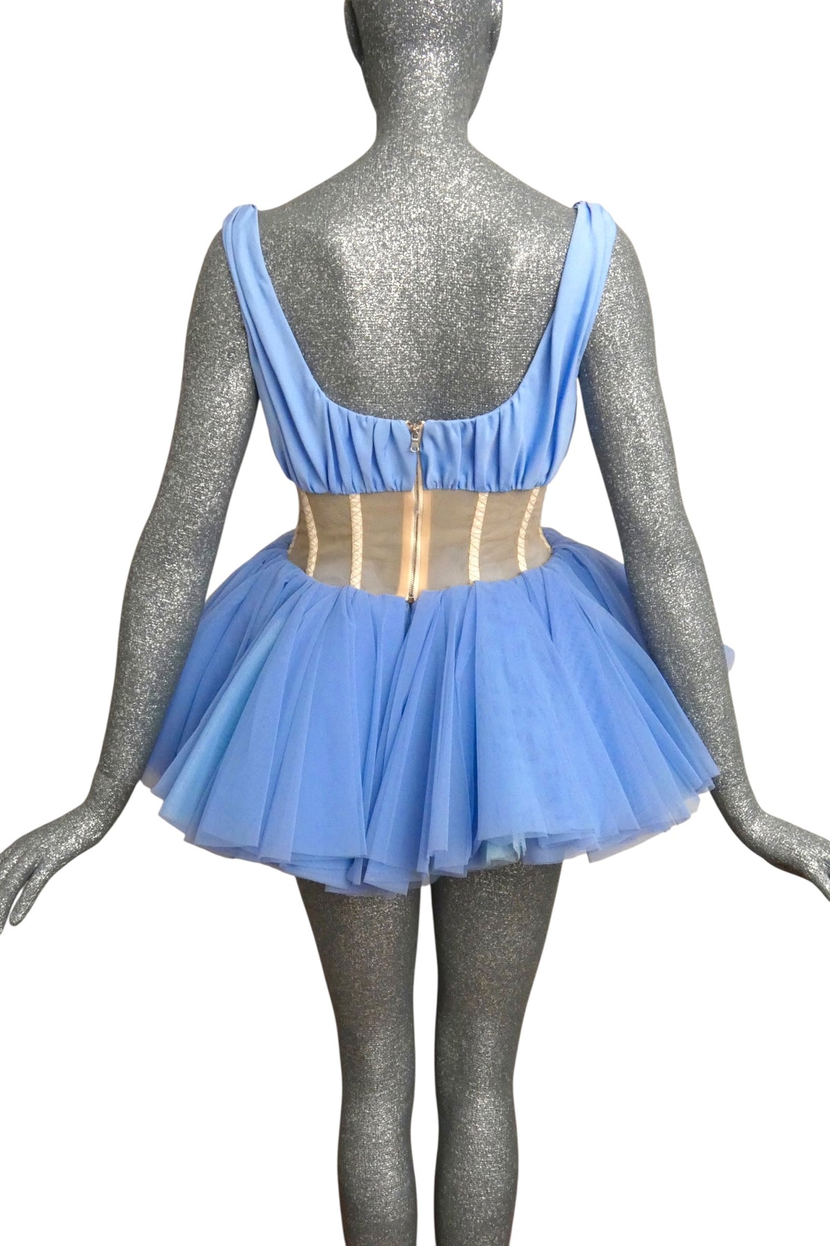 MOSCHINO COUTURE! - 2021 Blue Tulle Corset Top, Size-6