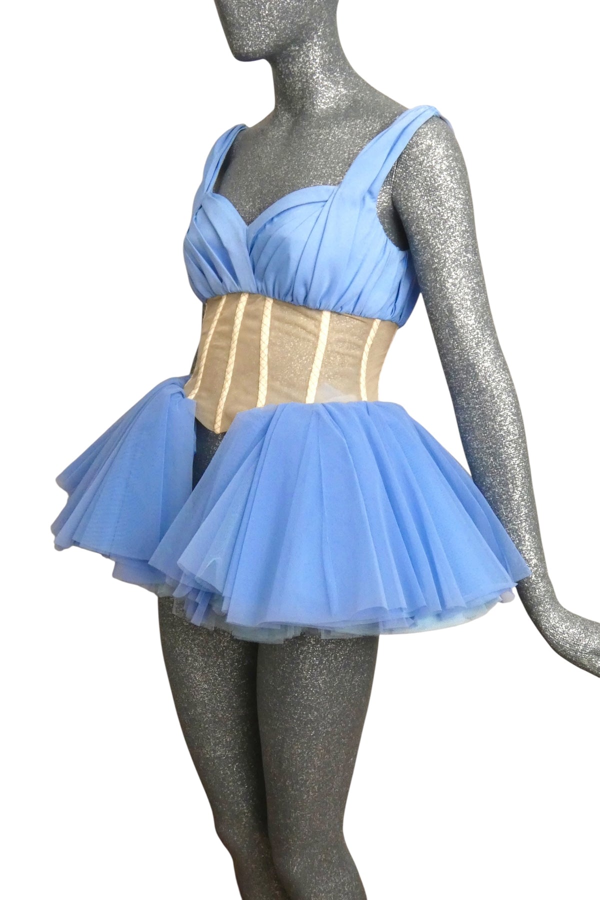 MOSCHINO COUTURE! - 2021 Blue Tulle Corset Top, Size-6