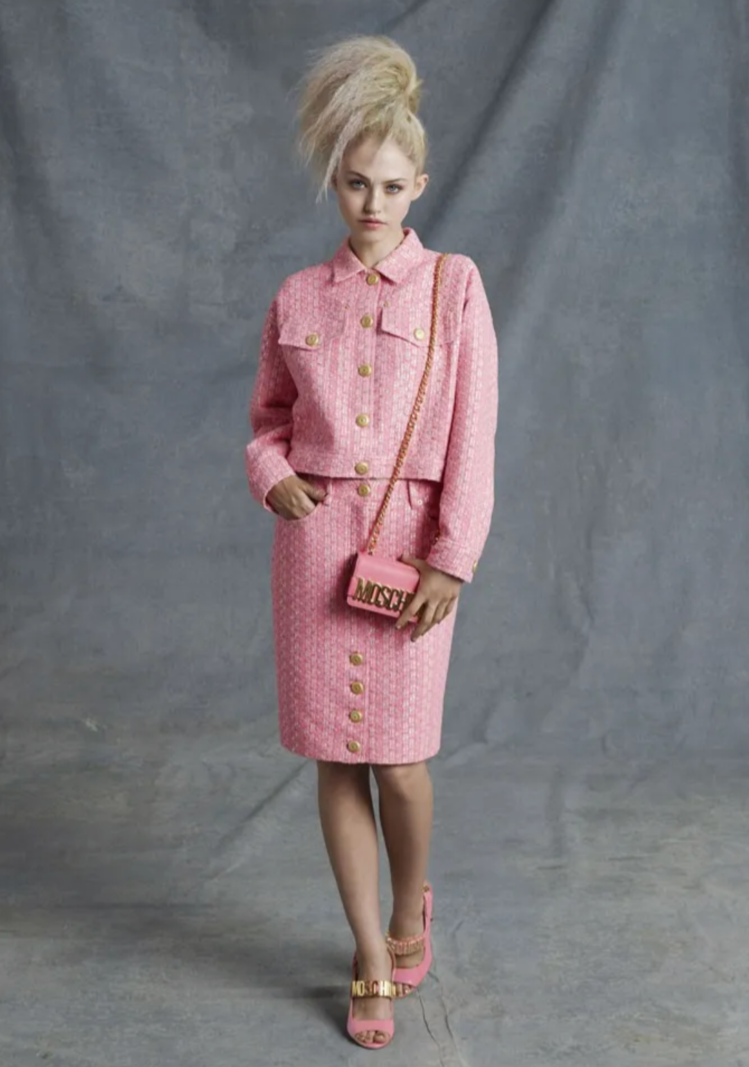 MOSCHINO COUTURE! - 2015 Pink Tweed Pencil Skirt, Size-6