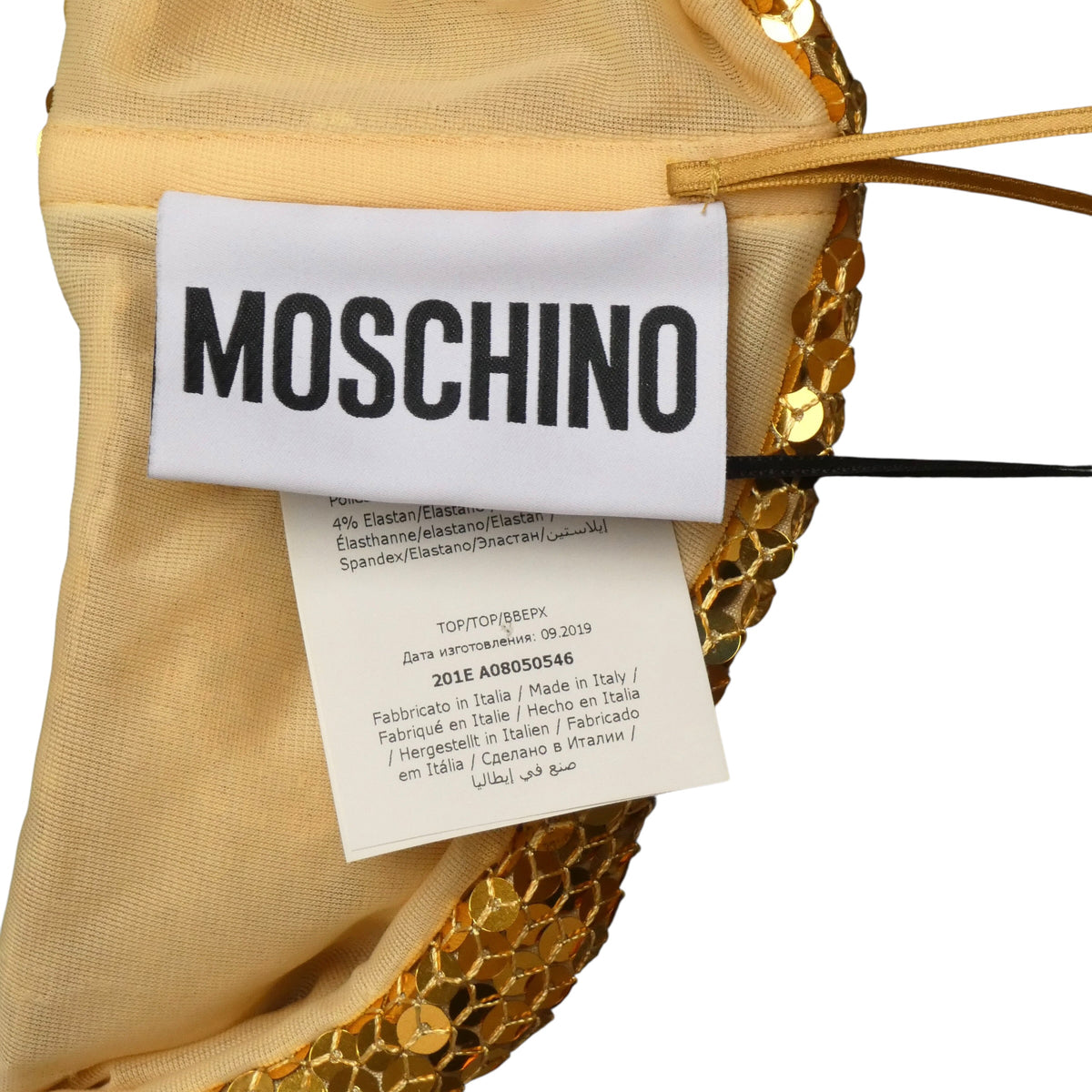 MOSCHINO COUTURE! 2020 Gold Sequin Tube Top, Size-8