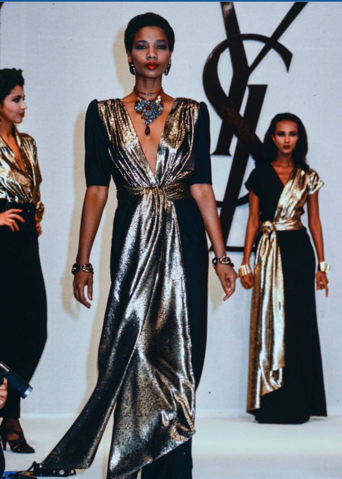 YVES SAINT LAURENT- 1986 Black & Gold Evening Gown, Size 10