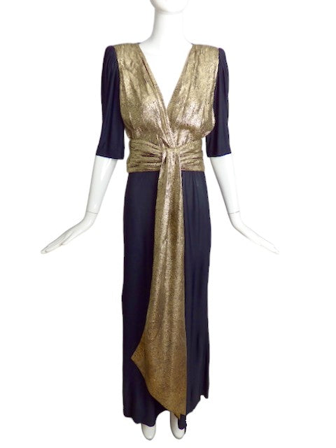 YVES SAINT LAURENT- 1986 Black & Gold Evening Gown, Size 10