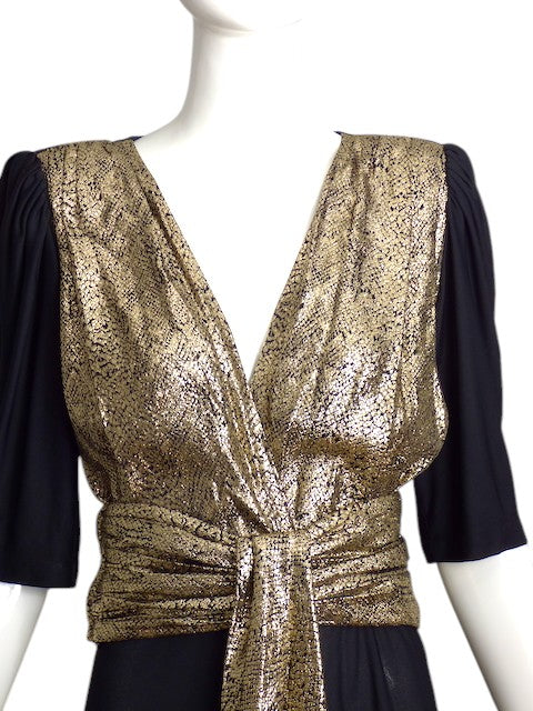 YVES SAINT LAURENT- 1986 Black & Gold Evening Gown, Size 10