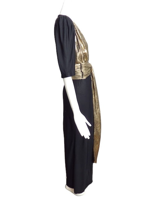 YVES SAINT LAURENT- 1986 Black & Gold Evening Gown, Size 10