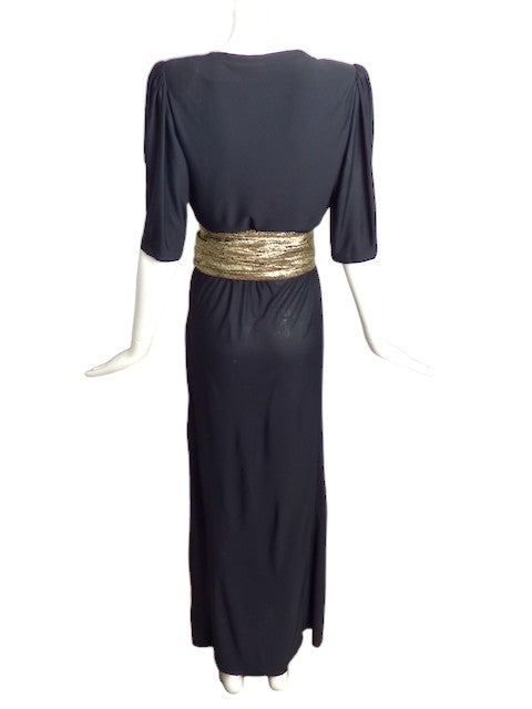 YVES SAINT LAURENT- 1986 Black & Gold Evening Gown, Size 10