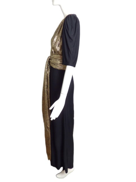 YVES SAINT LAURENT- 1986 Black & Gold Evening Gown, Size 10