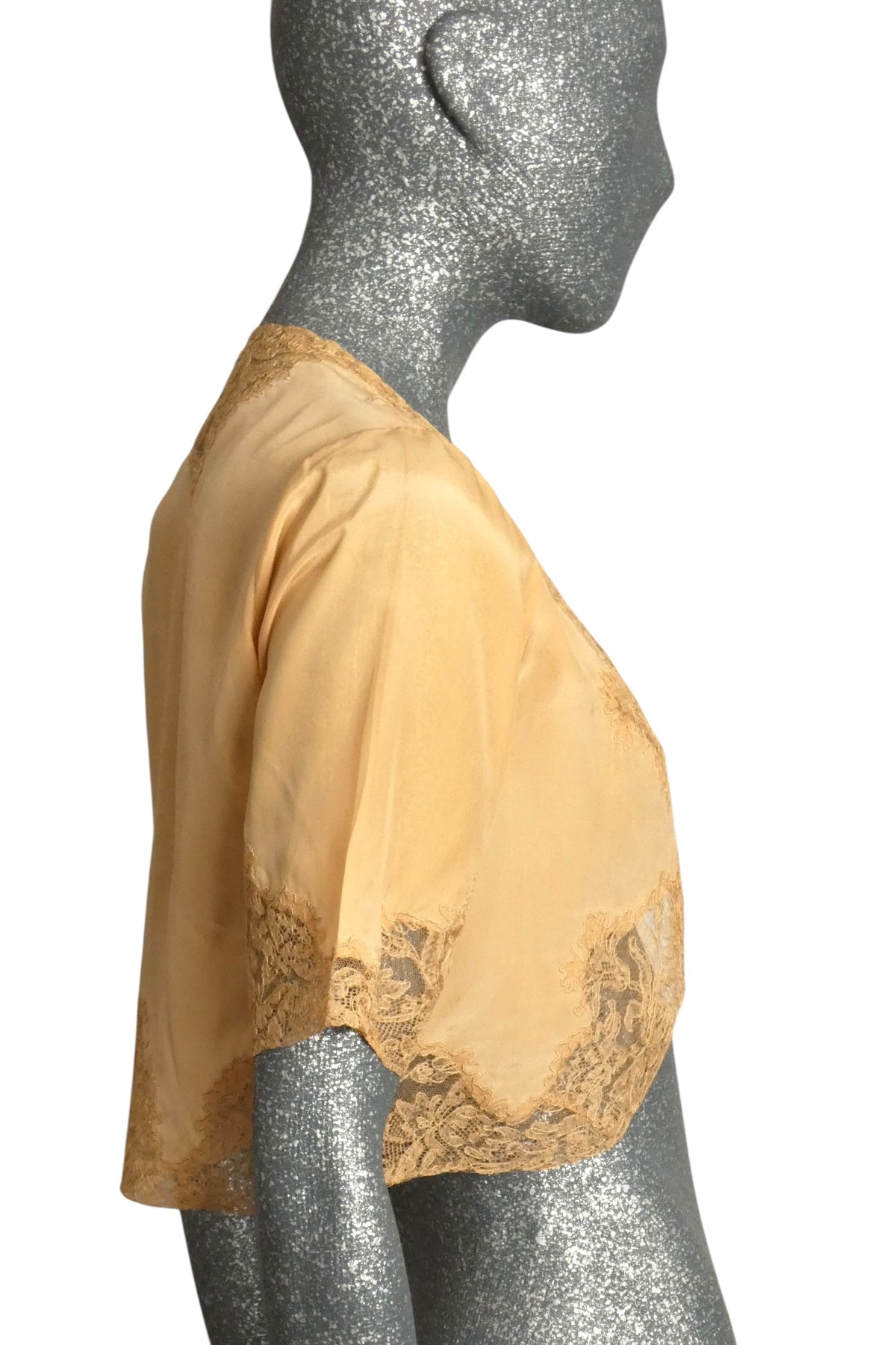 1930s Peach Silk & Lace Bed Jacket, Size-2